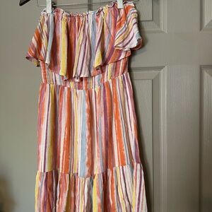 Impeccable Pig Colorful Striped Strapless Dress